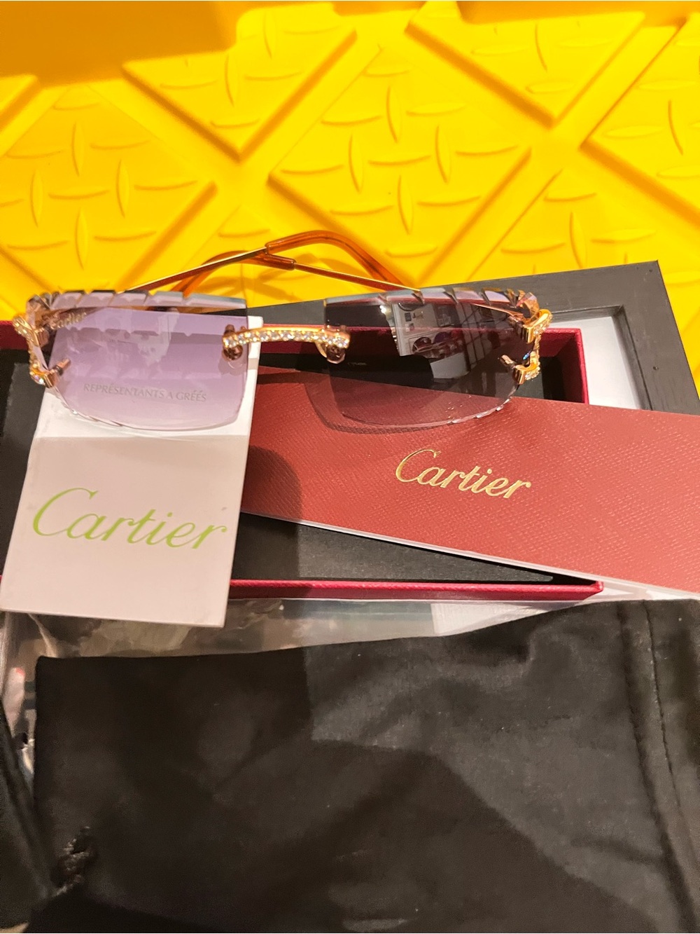 Cartier Women's Gold Rimless Sunglasses with Purple Gradient Lenses beautiful! - Picture 5 of 13